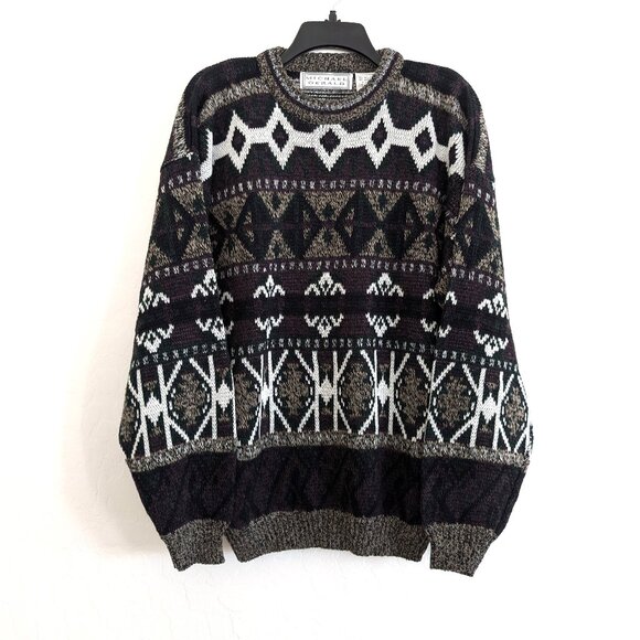 MICHAEL GERALD Sweater Men's L Gray‎ Geometric Knit Long Sleeve - Picture 1 of 11